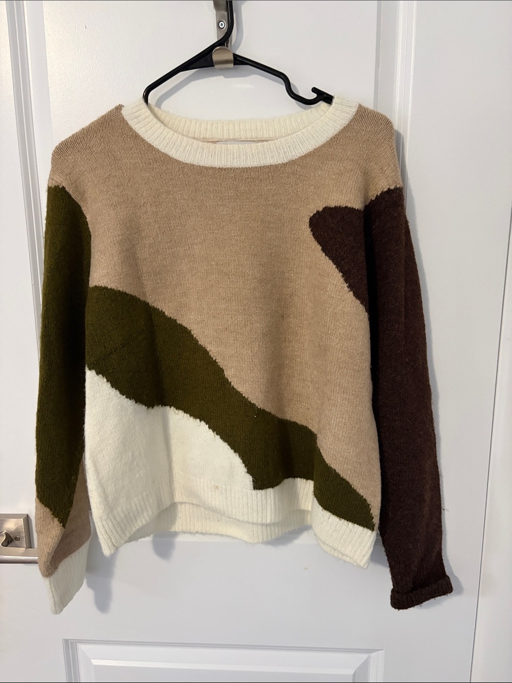 Crescent Neutral Colorblock Crewneck Sweater - White, Tan, Olive, Brown